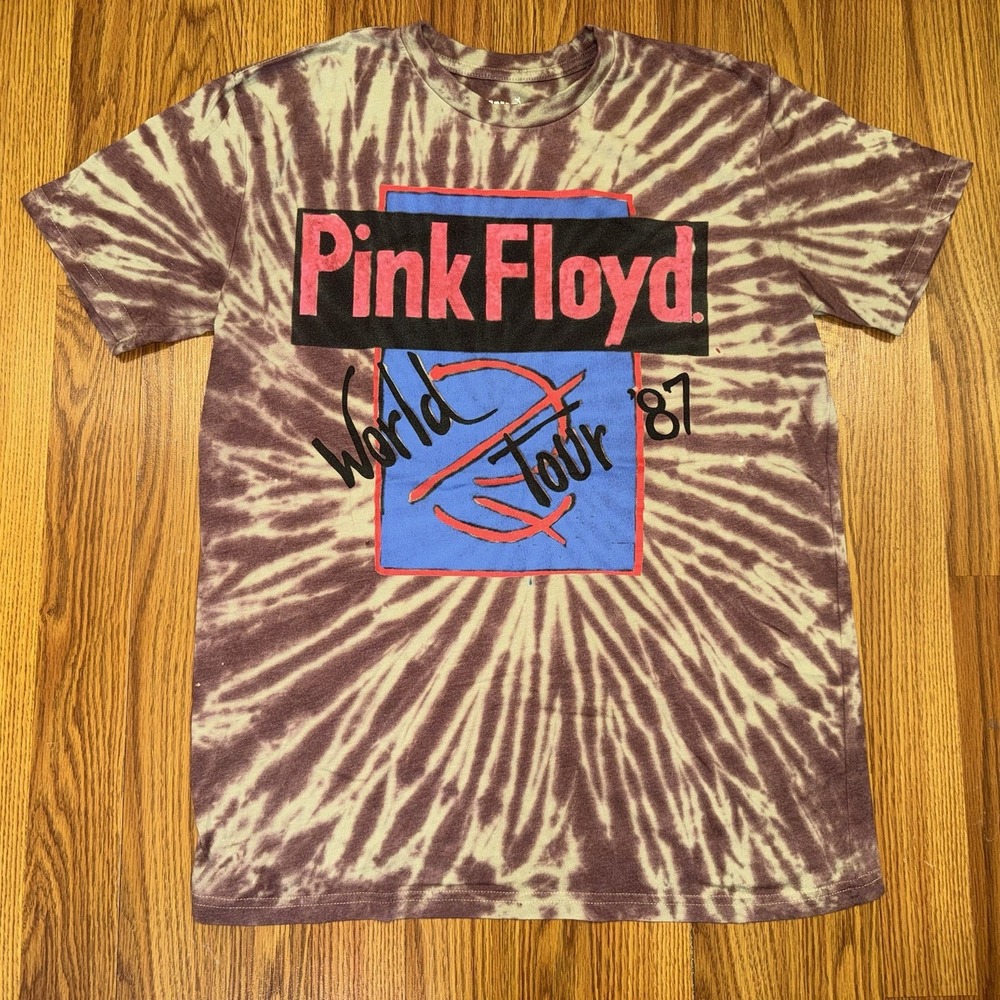 Pink Floyd Shirt Mens S Beige Maroon Tie Dye 87' World Tour Band Tee Modern
